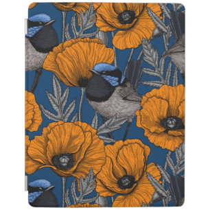 Fairy wrens and orange poppy flowers iPad smart cover