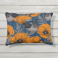 Fairy wrens and orange poppy flowers