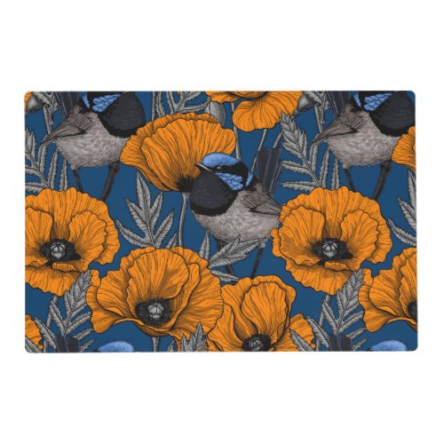 Fairy wrens and orange poppy flowers placemat