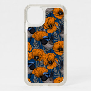 Fairy wrens and orange poppy flowers speck iPhone 11 case