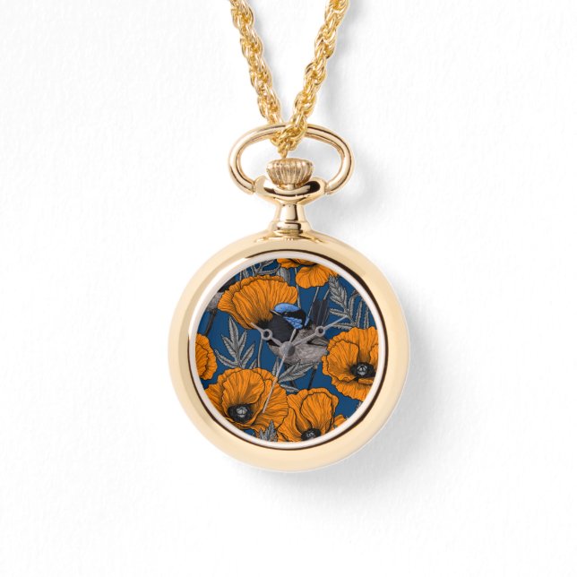 Fairy wrens and orange poppy flowers watch (Front)
