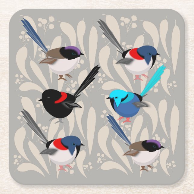Fairy Wrens Square Paper Coaster (Front)