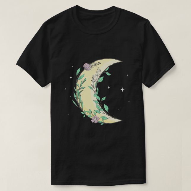 Fairycore Aesthetic Crescent Moon Phase Flowers T-Shirt (Design Front)