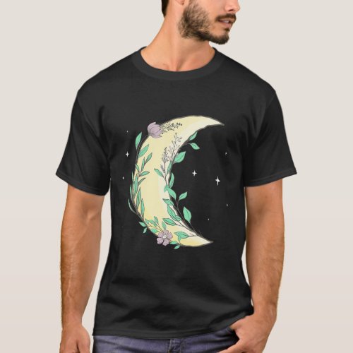 Fairycore Aesthetic Crescent Moon Phase Flowers T_Shirt