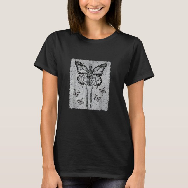 Fairycore Aesthetic Gothic Butterfly Skeleton Fair T-Shirt (Front)