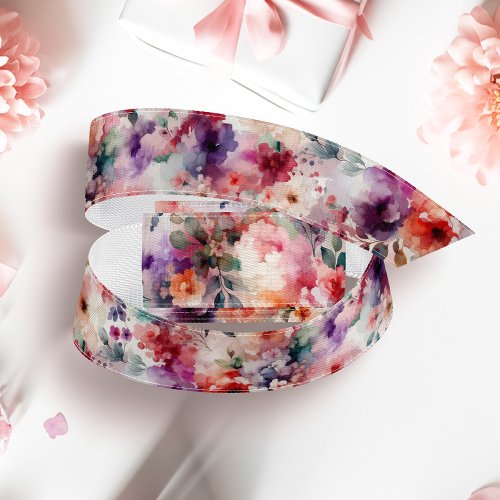 Fairycore Birthday Lovely Watercolor Floral  Grosgrain Ribbon