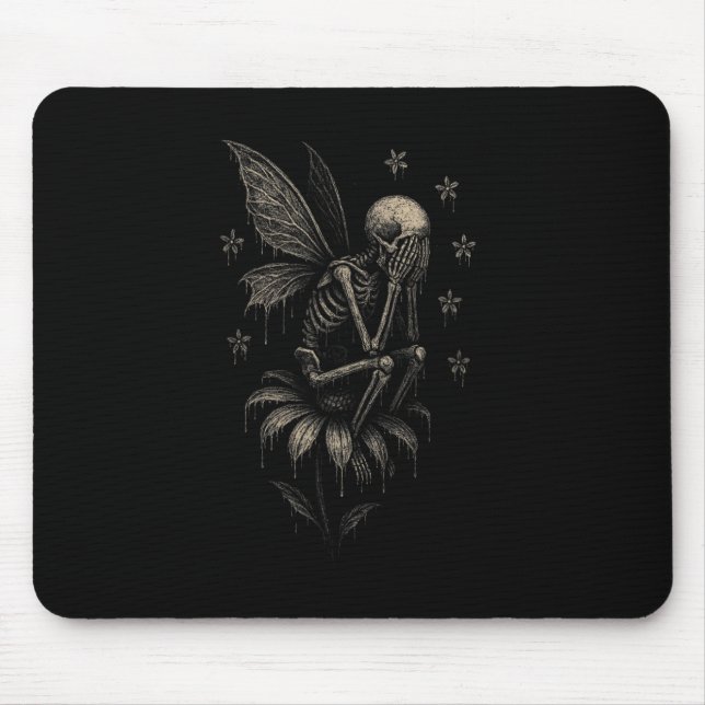 Fairycore Emo Goth Tee Sad Crying Skeleton Fairy G Mouse Pad (Front)