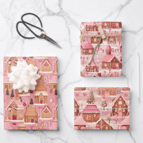 Fairycore Pink Christmas Scenes Coordinating Wrapping Paper Sheets