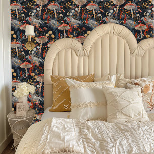 Fairycore Red Toadstools in a Gray Forest Wallpaper