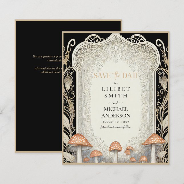 Fairycore Save the Date Black Gold Woodland (Front/Back)