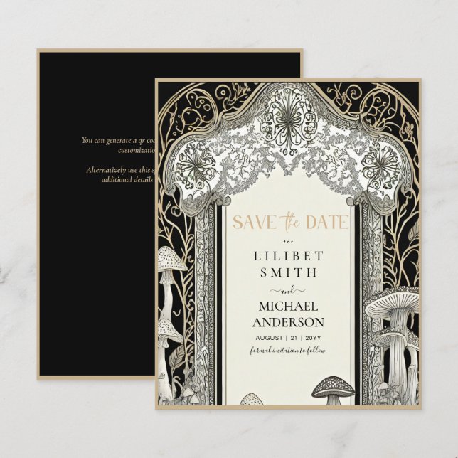 Fairycore Save the Date Black Gold Woodland (Front/Back)