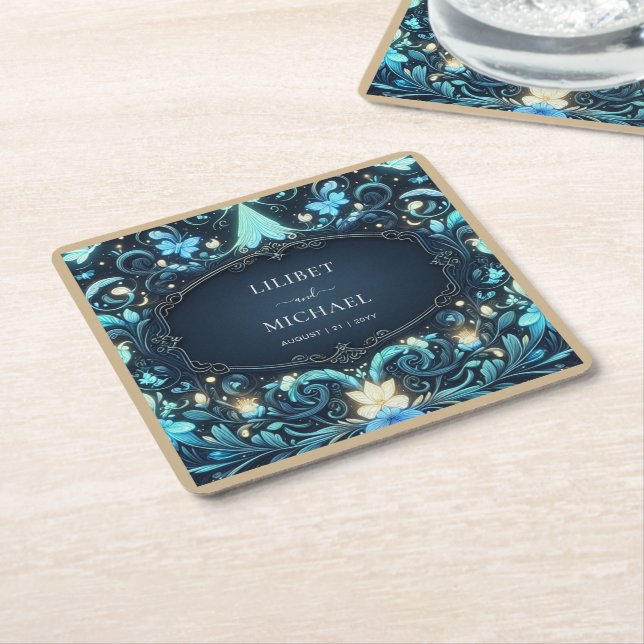 Fairycore Save the Date Fairytale Glow Up Fairy Square Paper Coaster (Angled)