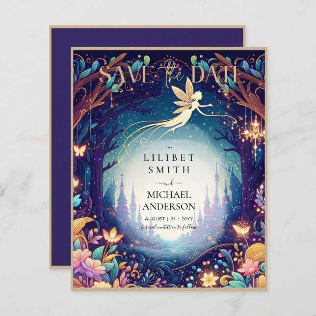 Fairycore Save the Date Fairytale Purple Gold (Front/Back)