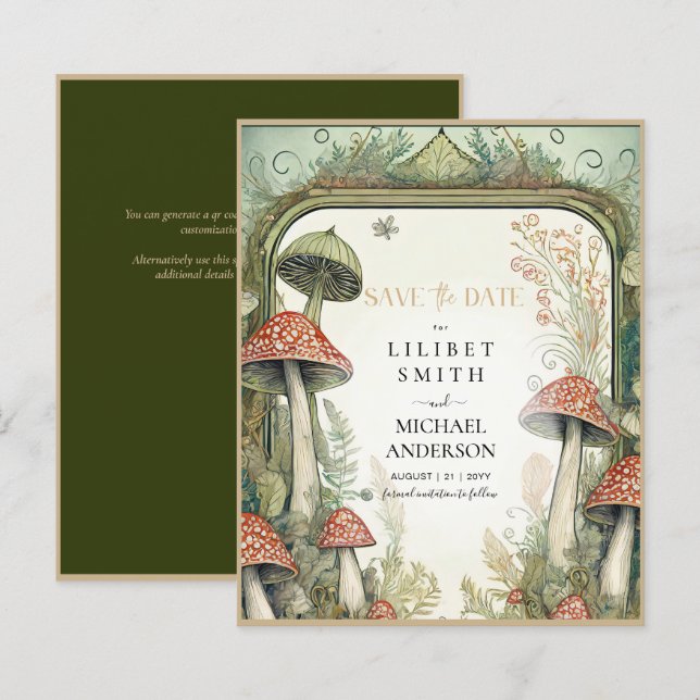 Fairycore Save the Date Green Gold Woodland (Front/Back)