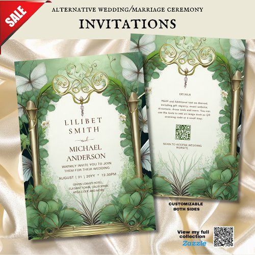 FAIRYCORE WEDDING INVITATION FAIRYTALE GREEN GOLD