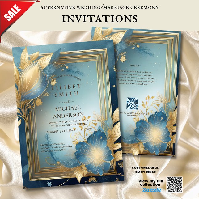 FAIRYCORE WEDDING INVITATION FAIRYTALE TEAL GOLD (Creator Uploaded)
