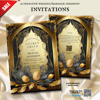 Fairycore Wedding Invitations Fairytale Black Gold by invitationz at Zazzle