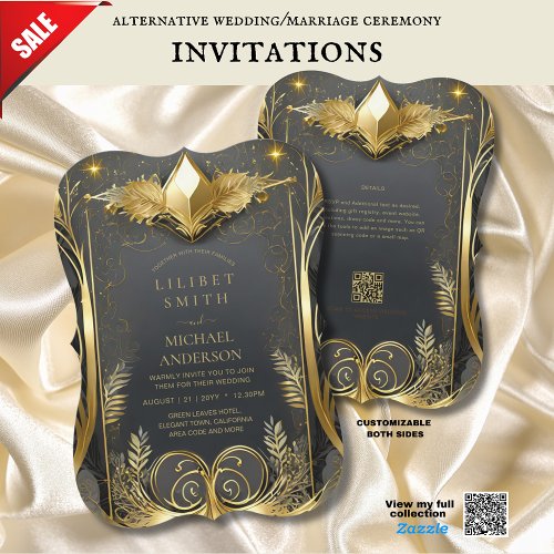 FAIRYCORE WEDDING INVITATIONS FAIRYTALE BLACK GOLD