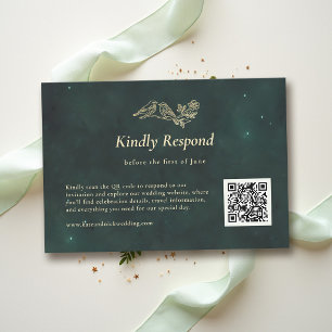 Fairycore Woodland Emerald Green Magic QR Wedding RSVP Card