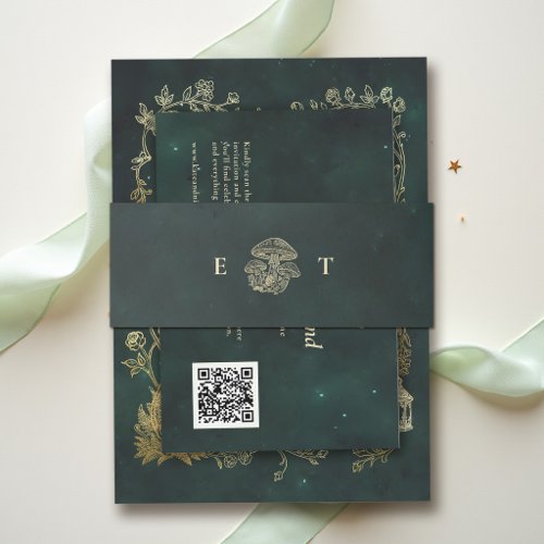 Fairycore Woodland Emerald Green Magical Wedding Invitation Belly Band