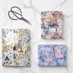 Fairyland Castles Various Colors Wrapping Paper Sheets