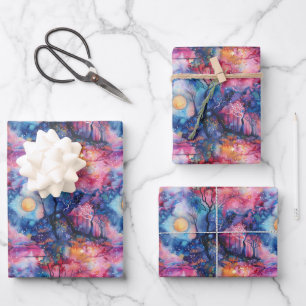 Fairyland Landscape Blue Pink Wrapping Paper Sheets