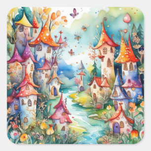 Fairyland magic castle square sticker