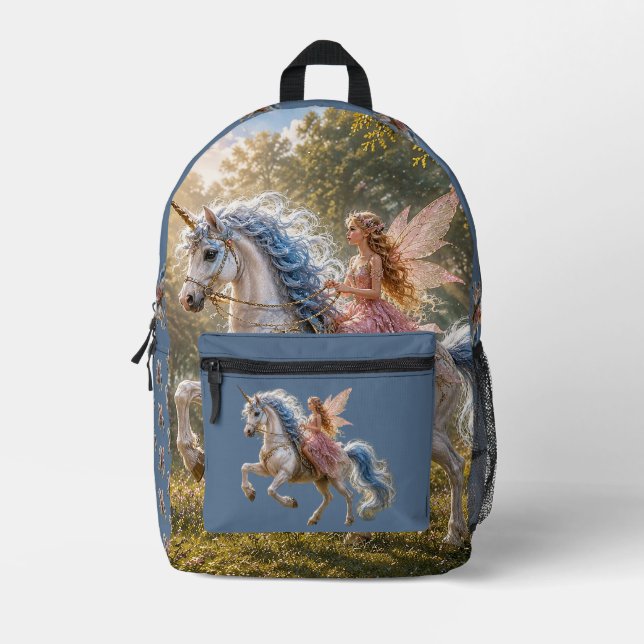 Fairy's Enchanted Unicorn Ride Printed Backpack (Front)