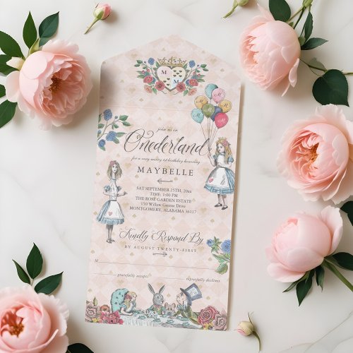  Fairytale Alice In ONEderland Birthday Tea Party All In One Invitation