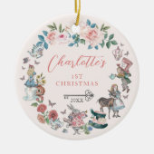 Fairytale Alice in Wonderland 1st Christmas Photo Ceramic Ornament (Front)