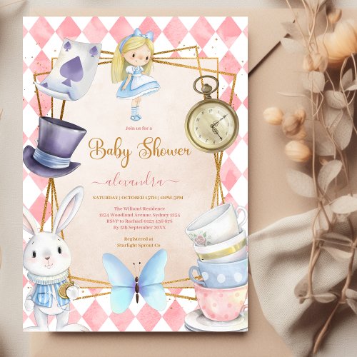 Fairytale Alice in Wonderland Baby Shower Invitation
