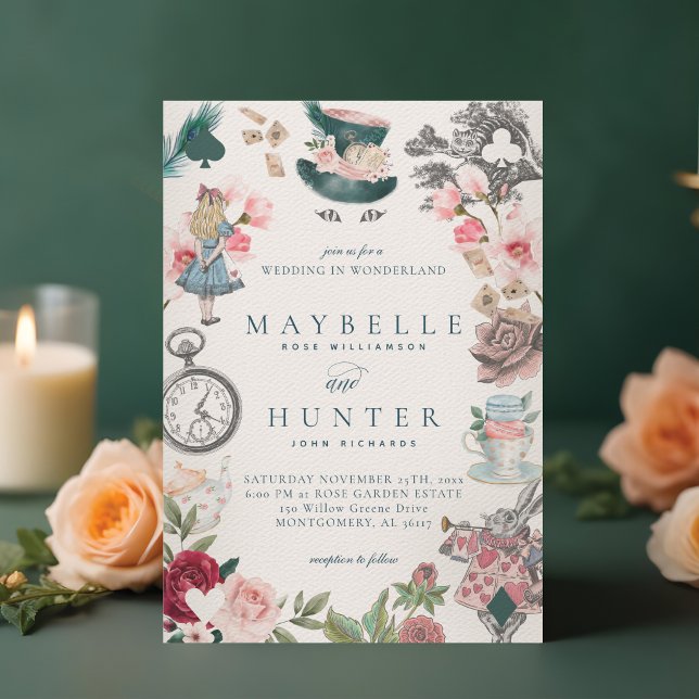 Fairytale Alice in Wonderland Whimsical Wedding Invitation