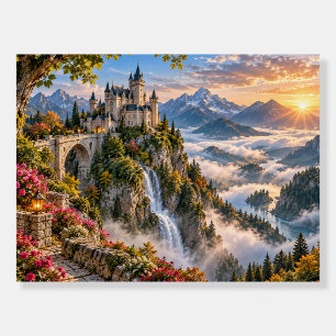Fairytale Alpine Castle Misty Mountain Landscape Foam Board