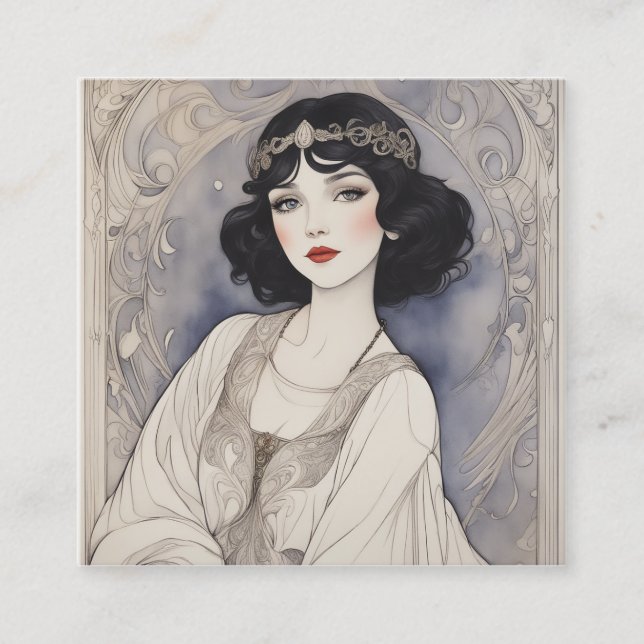 Fairytale art nouveau square business card (Front)