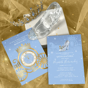 Fairytale Baby Blue Gold Cinderella Quinceanera Invitation