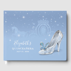 Fairytale Baby Blue Silver Cinderella Quinceañera Guest Book
