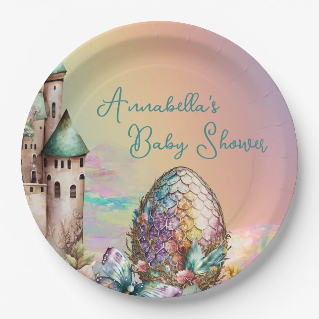 Fairytale Baby Dragon Egg on Rainbow Paper Plates (Front)