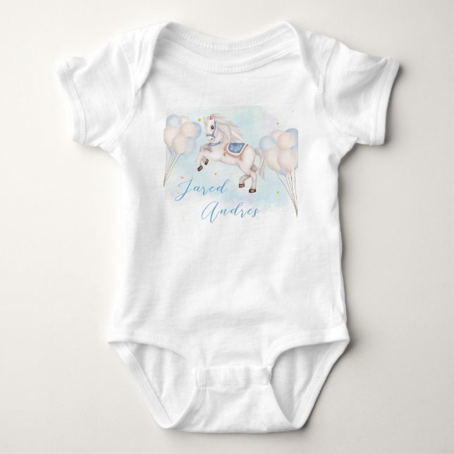Fairytale baby Pony Blue balloon star Birthday Boy Baby Bodysuit (Front)