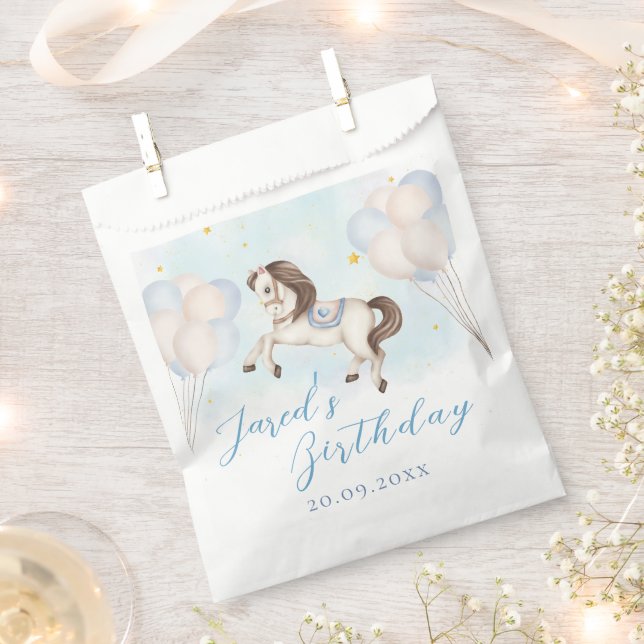 Fairytale baby Pony Blue balloons star Birthday Favor Bag (Clipped)