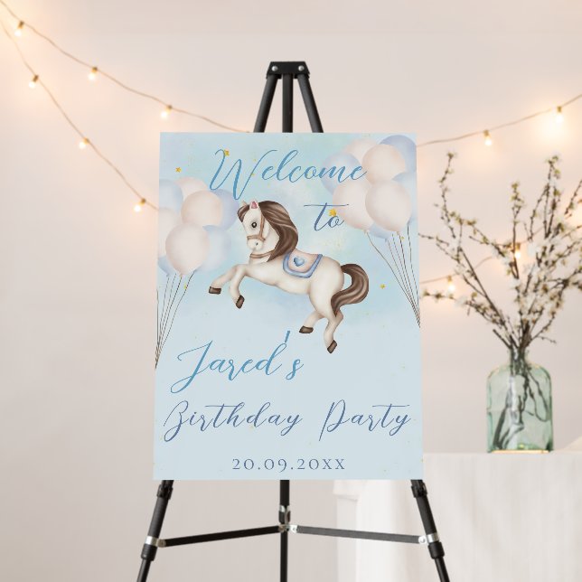 Fairytale baby Pony Blue balloons star Birthday Foam Board (In Situ (Stand))