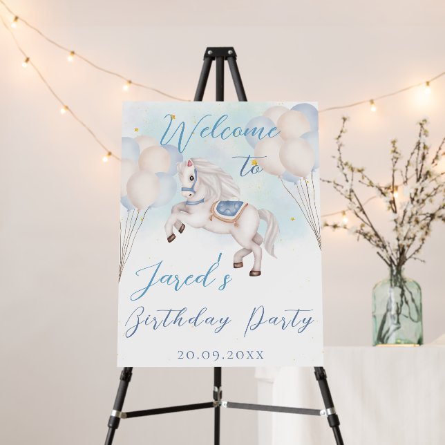Fairytale baby Pony Blue balloons star Birthday Foam Board (In Situ (Stand))