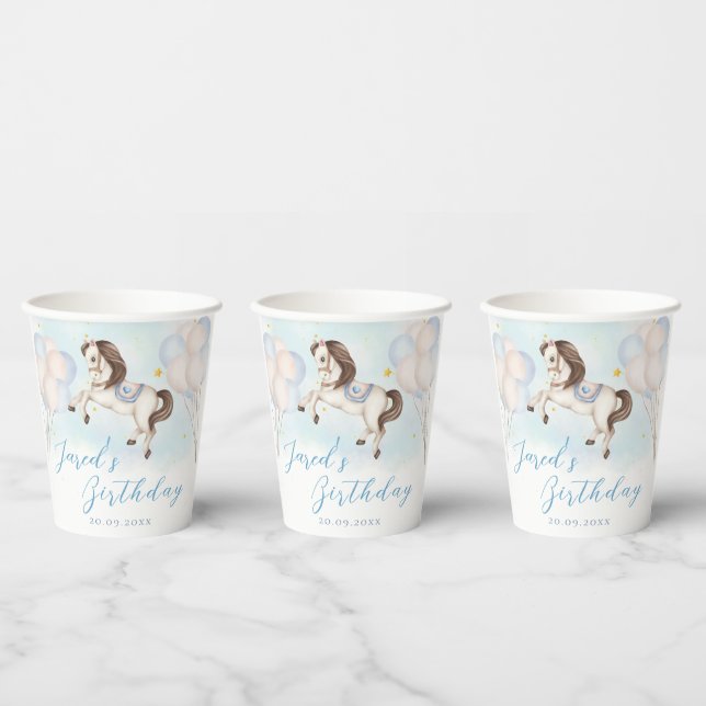 Fairytale baby Pony Blue balloons star Birthday Paper Cups (Multi)