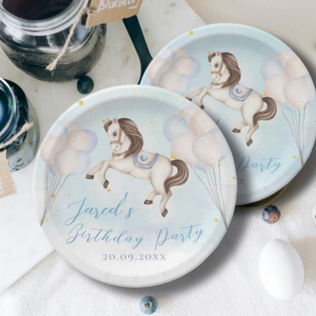 Fairytale baby Pony Blue balloons stars Birthday Paper Plates (Creator Uploaded)