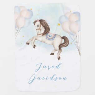 Fairytale baby Pony Blue balloons stars Nursery Blanket