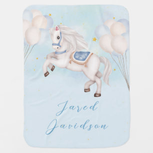 Fairytale baby Pony Blue balloons stars Nursery Blanket