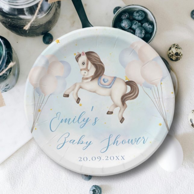 Fairytale baby Pony Blue balloons stars Shower Paper Plates (Creator Uploaded)
