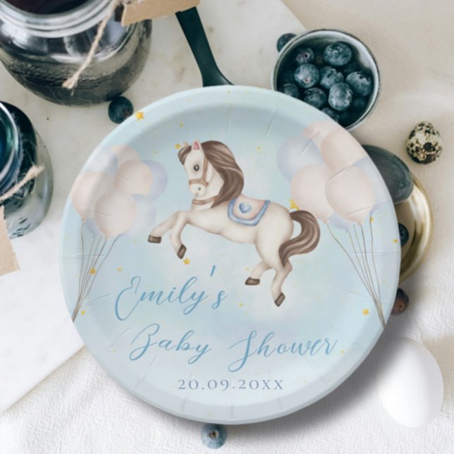Fairytale baby Pony Blue balloons stars Shower Paper Plates (Creator Uploaded)