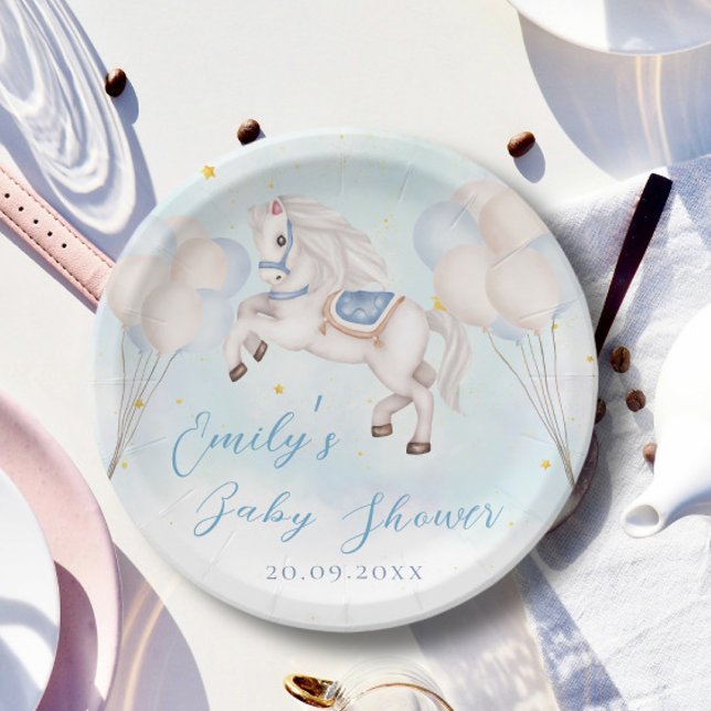 Fairytale baby Pony Blue balloons stars Shower Paper Plates (Creator Uploaded)