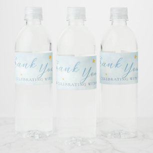 Fairytale baby Pony Blue balloons stars thank you Water Bottle Label