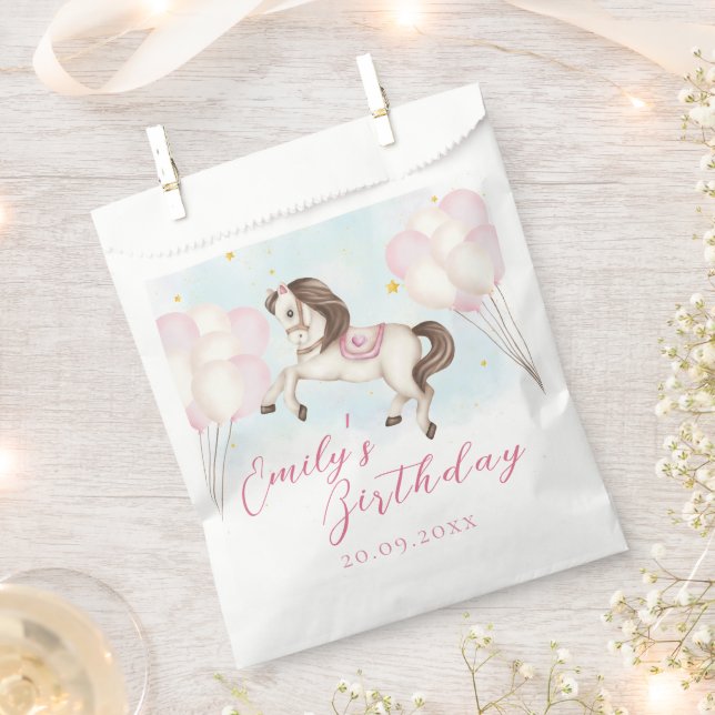 Fairytale baby Pony pink balloons star Birthday Favor Bag (Clipped)